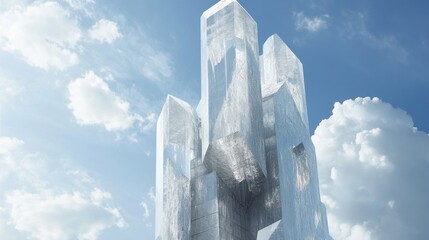 Business tower with architectural elements inspired by natural crystal formations