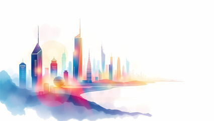 city skyline in watercolor