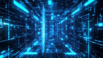 Abstract glowing blue polygonal background. Technology, innovation and future concept. 3D Rendering.