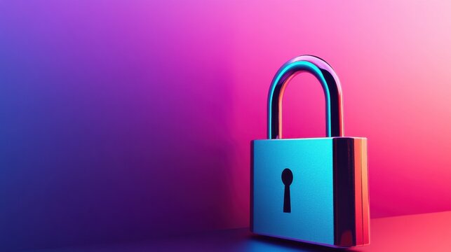 A vibrant 3D illustration of a padlock on a colorful gradient background, symbolizing security and privacy.