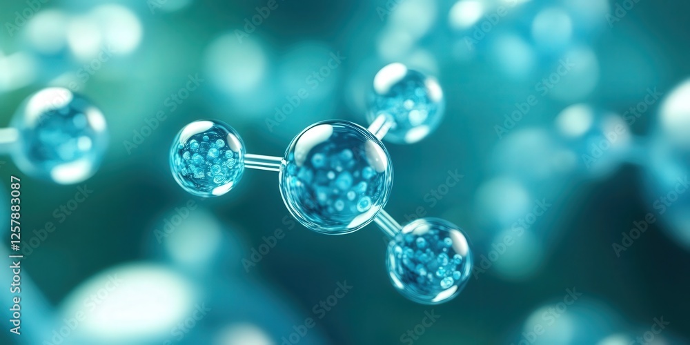 Poster molecular structures in close-up science laboratory digital illustration blue environment macro view