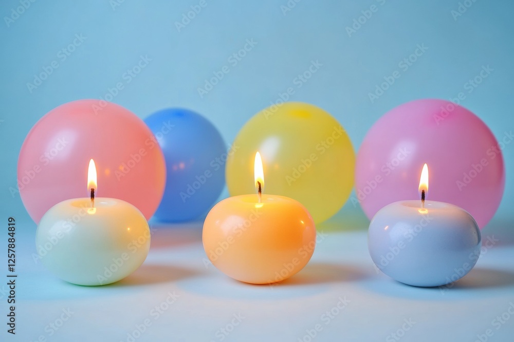 Poster celebrate with a colorful birthday table adorned with vibrant balloons and glowing candles for a joy