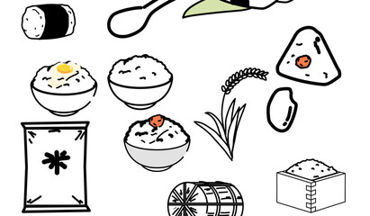 米_白米_稲穂_ご飯イラストセット