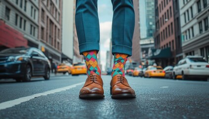 Colorful Socks and Cityscape: A Vibrant Street Style Moment