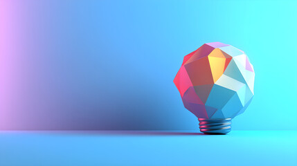 3D rendering of a light bulb with a colorful glow inside on a blue background. An innovative idea concept, inspiration for creativity and innovation in business, education, or science. 