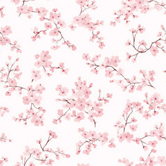 Fototapeta premium A pattern of cherry blossoms falling on a gentle spring breeze, soft pink hues.