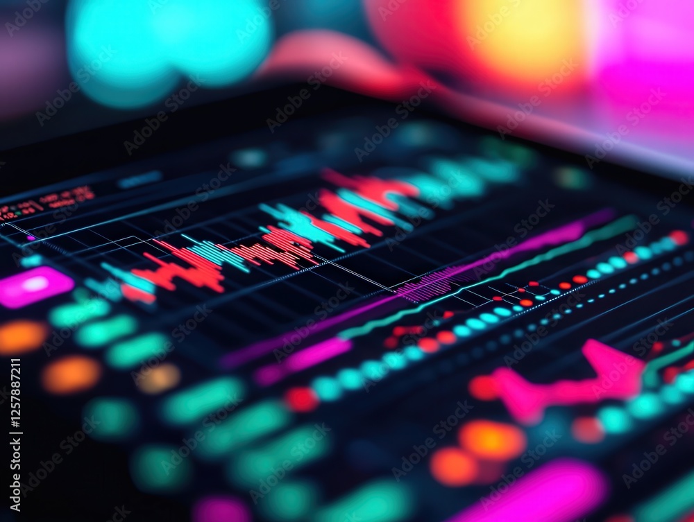 Poster interactive data visualization on digital tablet business environment close-up view technology insig
