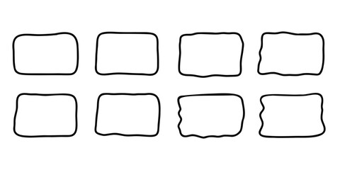 Obraz premium Rectangle frame set. Hand drawn doodle wavy curve deformed textured frames. Border sketch. Vector illustration isolated on a white background.