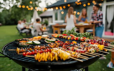 Multicultural family enjoying a casual backyard barbecue