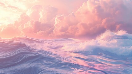A calming pastel-toned depiction of waves meeting the sky, symbolizing the natural rhythm of feminine cycles, hormonal harmony, and the connection between body and emotions