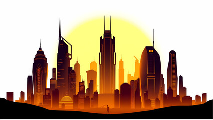 City skyline at sunset