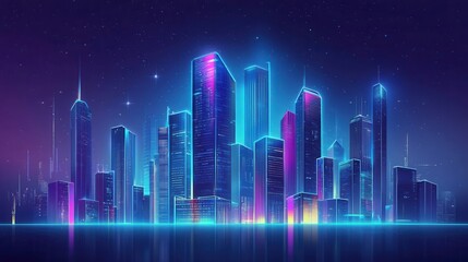 Obraz premium Futuristic metropolis with holographic architecture, illuminated in neon blue