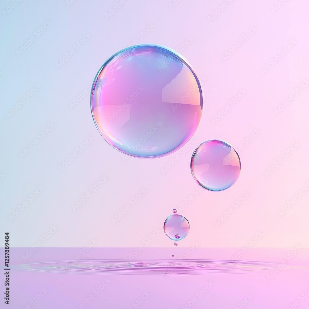 Poster glowing liquid dynamic metallic bubbles with holographic hues. liquid metal splash effect. fluid des