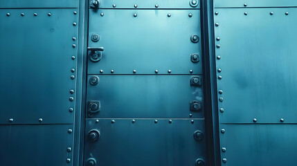 Metal door, urban setting, security, background blur