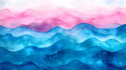 Abstract Watercolor Landscape of Rolling Pink and Blue Mountains