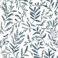 Fototapeta premium A botanical sketch pattern with whimsical vines, ferns, and leaves in a loose hand-drawn style