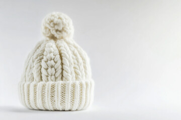       Arafed white knitted hat with a pom pom on top