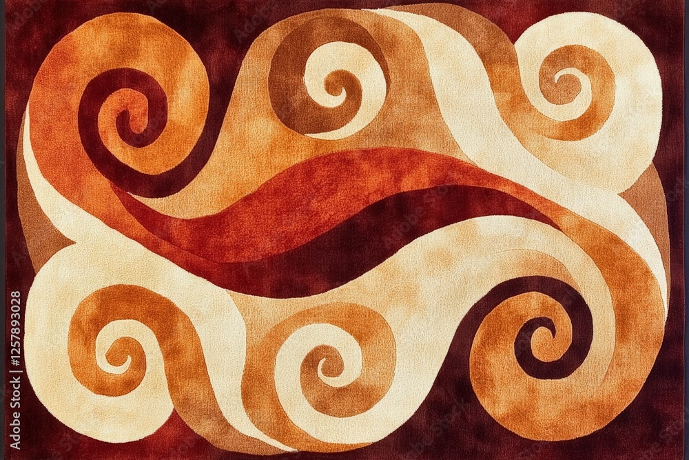 Poster modern abstract rug design featuring flowing patterns in warm colors and curves