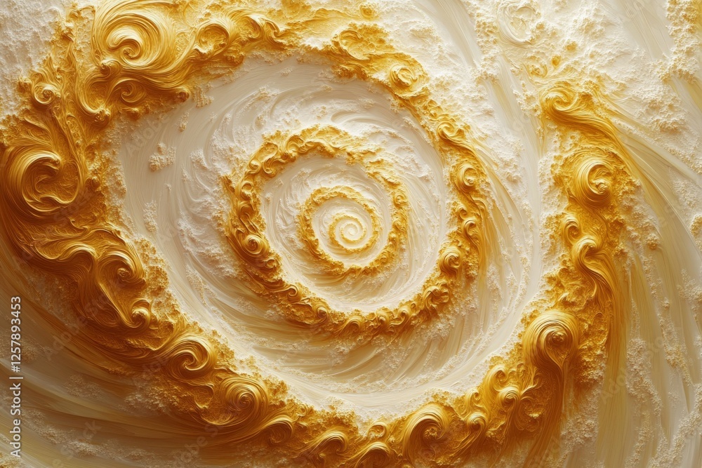Poster swirling yellow and white spiral pattern resembling abstract art in a creative design setting