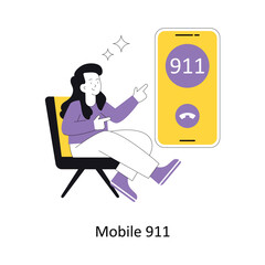 Mobile 911 Concept vector illustration.  isolated on white Background