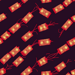 A traditional firecracker pattern with strings of red explosives arranged in a diagonal design