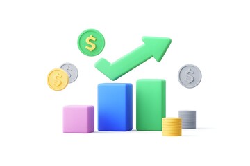 Colorful financial growth graphic with dollar signs