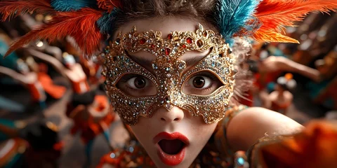 Printed kitchen splashbacks Ornate and elaborate carnival masks adorned with shimmering rhinestones feathers and gilded accents