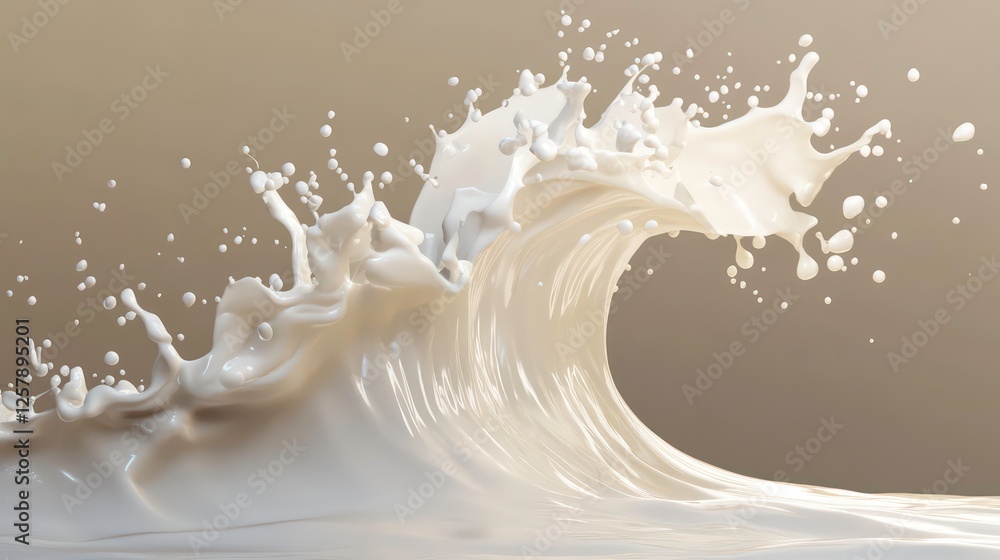 Poster realistic milk splashes or wave with drops and splatter