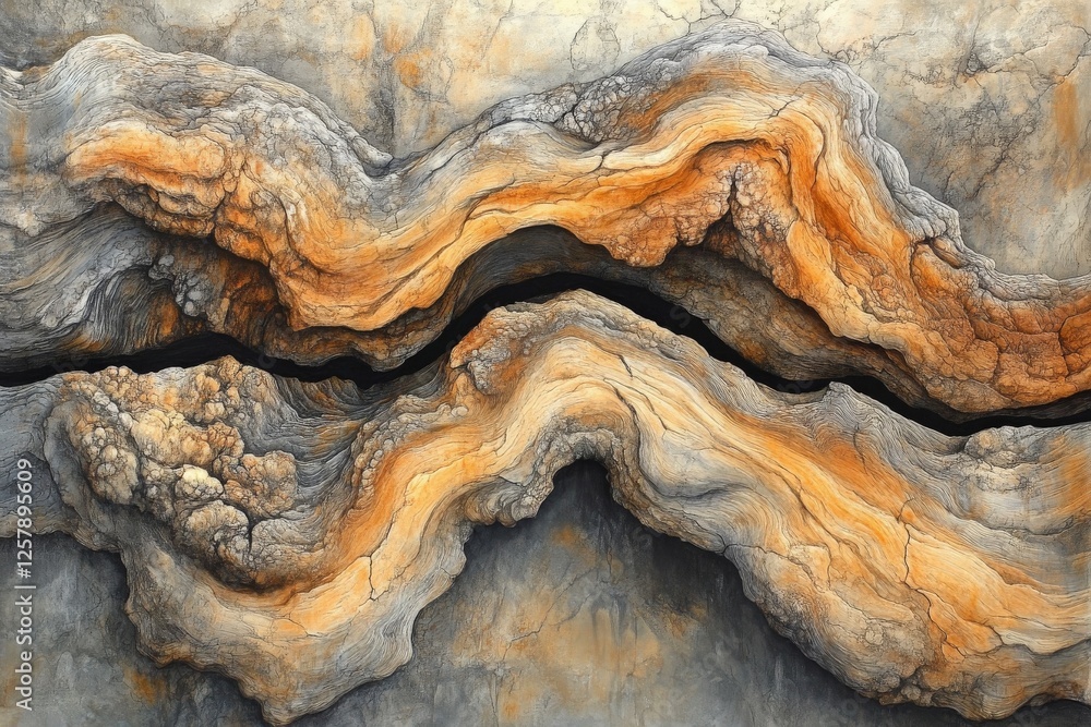 Poster abstract portrayal of textured wood with flowing patterns and natural hues in an artistic representa