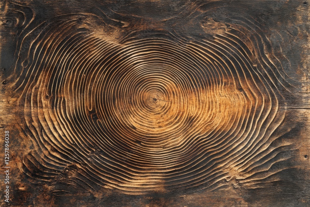 Aufkleber wooden surface with intricate circular patterns created by carving, showcasing natural textures and 