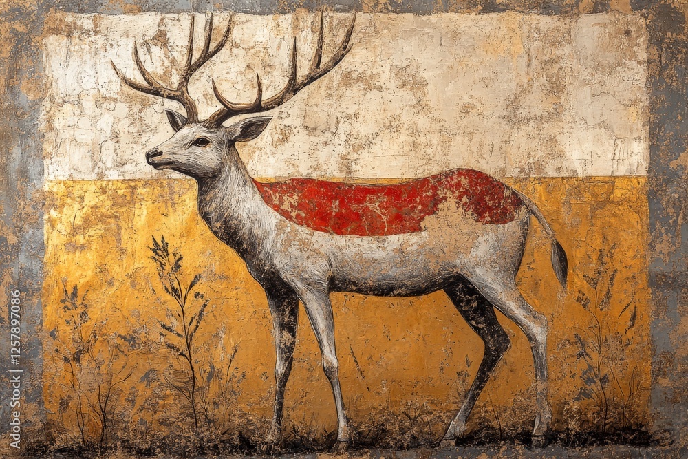 Aufkleber stag mural featuring vibrant colors and intricate details on a weathered background in an ancient se