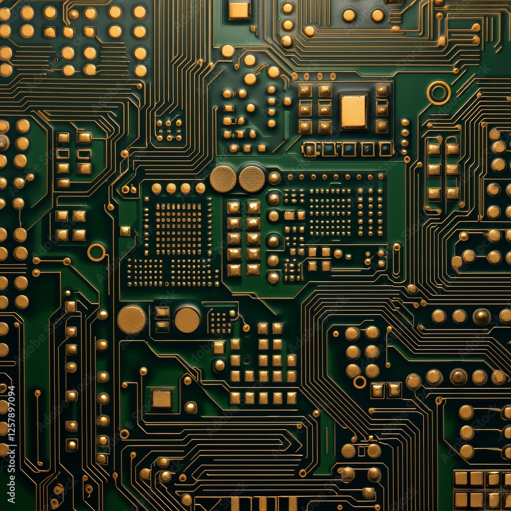 Poster the background printed circuit board is a dielectric plate with electrically conductive paths of the