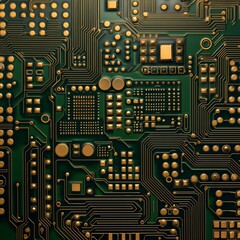 The background printed circuit board is a dielectric plate with electrically conductive paths of the electronic circuit formed on its green surface