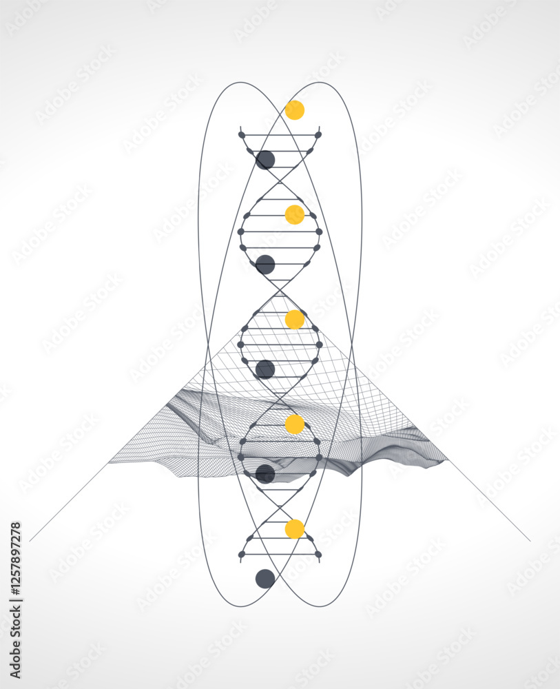 Poster abstraction on a scientific medical theme. creative image of a dna molecule with art elements.
