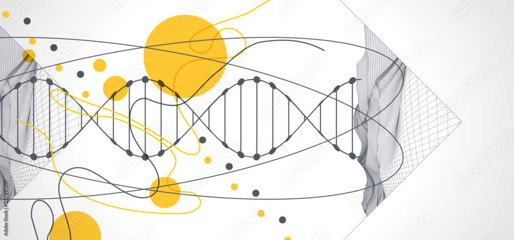 Poster abstraction on a scientific medical theme. creative image of a dna molecule with art elements.