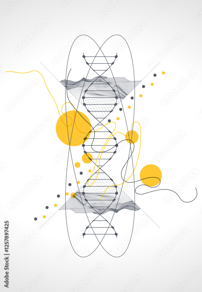 Poster abstraction on a scientific medical theme. creative image of a dna molecule with art elements.