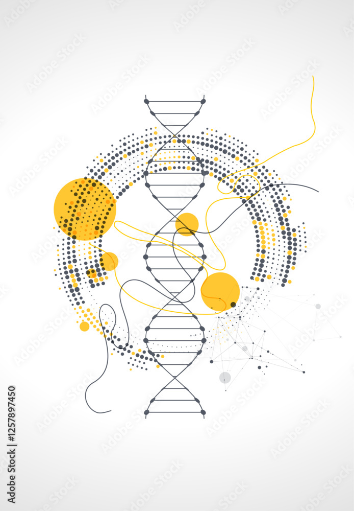 Poster abstraction on a scientific medical theme. creative image of a dna molecule with art elements.