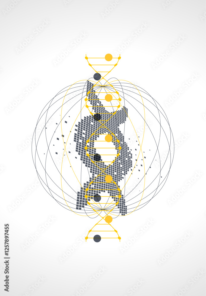 Poster abstraction on a scientific medical theme. creative image of a dna molecule with art elements.