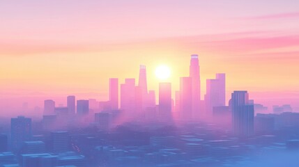 Fototapeta premium Minimalist Los Angeles cityscape, soft pastel tones at sunrise, a dreamy urban view