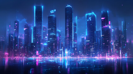 Obraz premium Neon night scene of future city