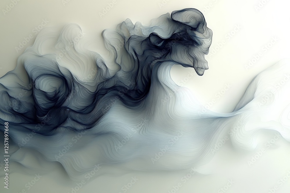 Poster abstract digital artwork depicting dark flowing lines and soft curves on a light background