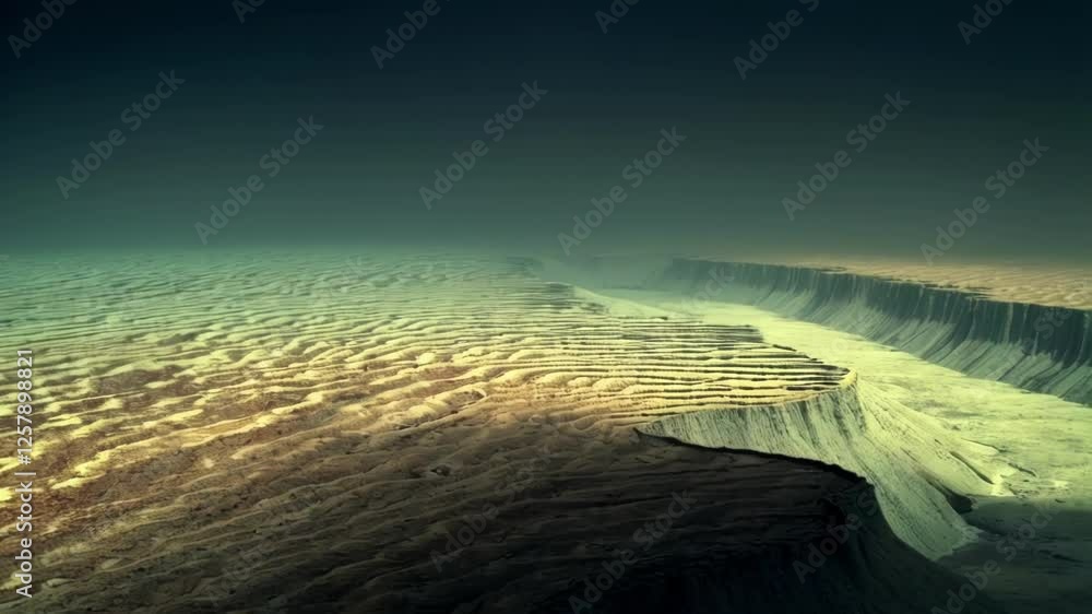 Poster sunlight casting mesmerizing illumination across sandy seabed, revealing textured cliff formations w