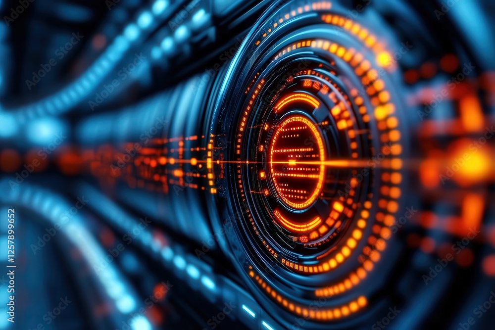 Poster data breach alarm signaling sensitive information digital space abstract visualization high-tech env