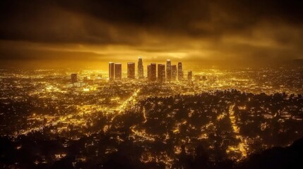 Fototapeta premium Panoramic cityscape of Los Angeles from a mountaintop, breathtaking view