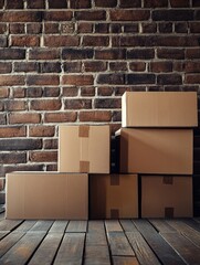 Obraz premium Cardboard Boxes on Wooden Floor