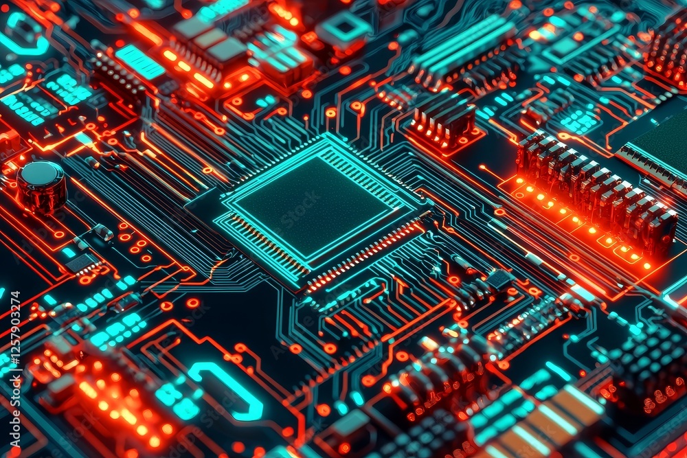 Aufkleber a close-up image of an electronic circuit board featuring the computer motherboard's processor