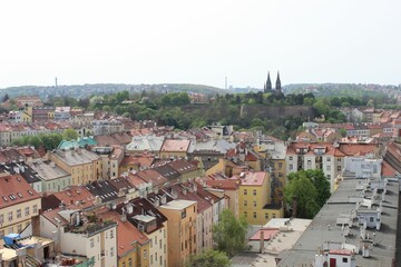 Fototapeta premium Prague rooftops and Vysehrad Cathedral view.