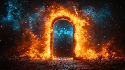 Fototapeta premium Fiery archway portal, inferno background, fantasy