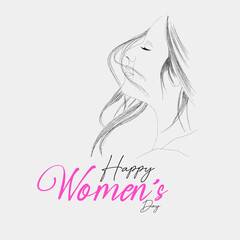 A minimalist sketch of a woman's profile, featuring delicate lines to depict her flowing hair and serene expression.