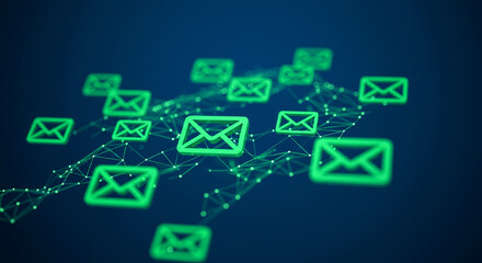 Abstract digital network of green email icons